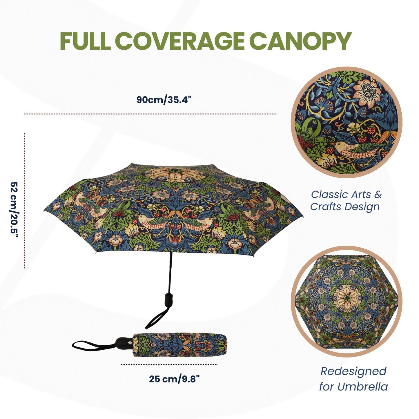 Strawberry Thief Blue William Morris Design Automatic Folding Umbrella