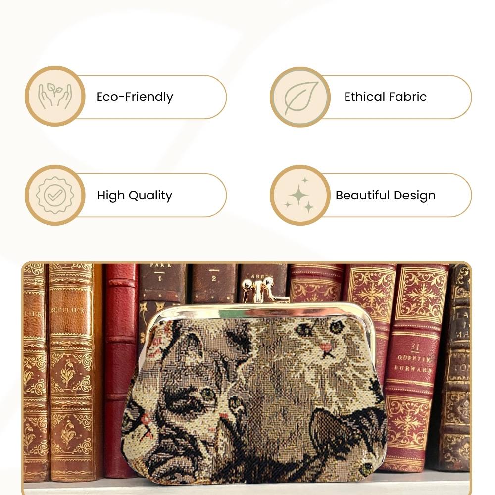 Cat Brown Coin Clasp Frame Purse Wallet