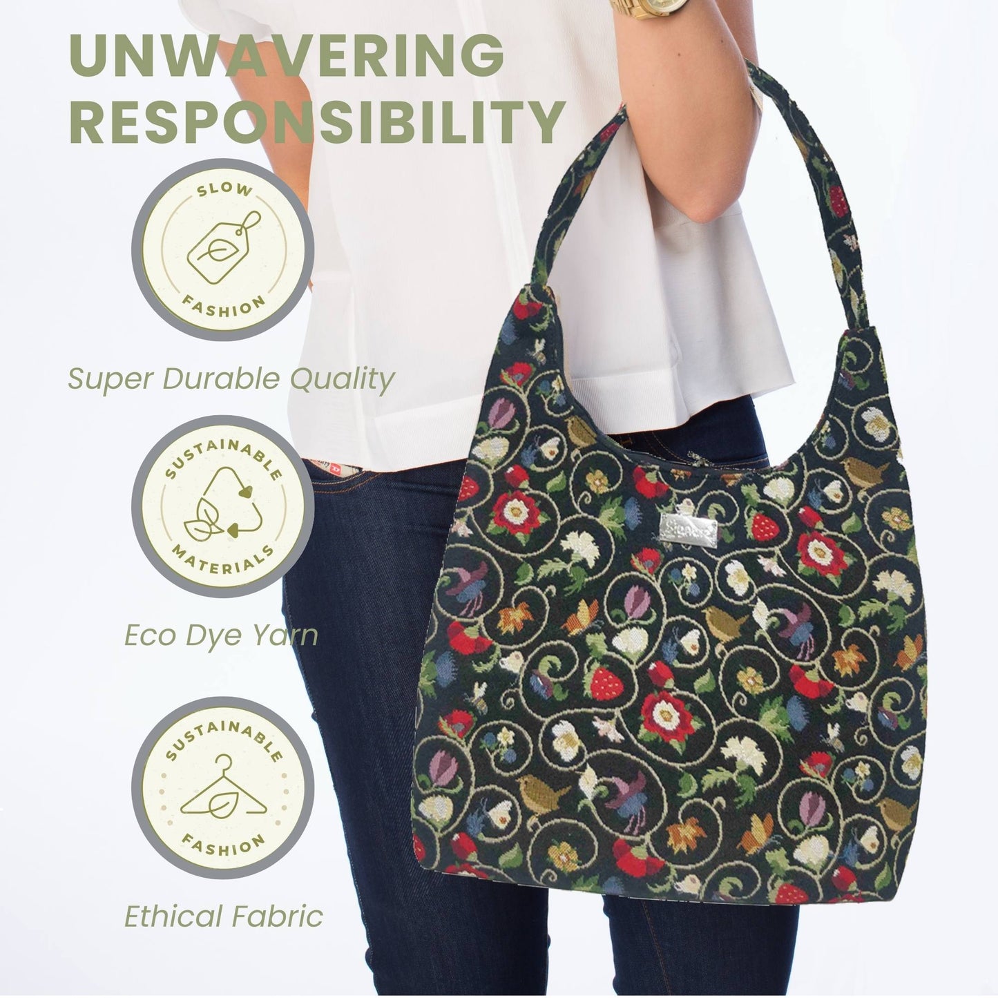 Jacobean Dream Black Hobo Handbag Shoulder Bag