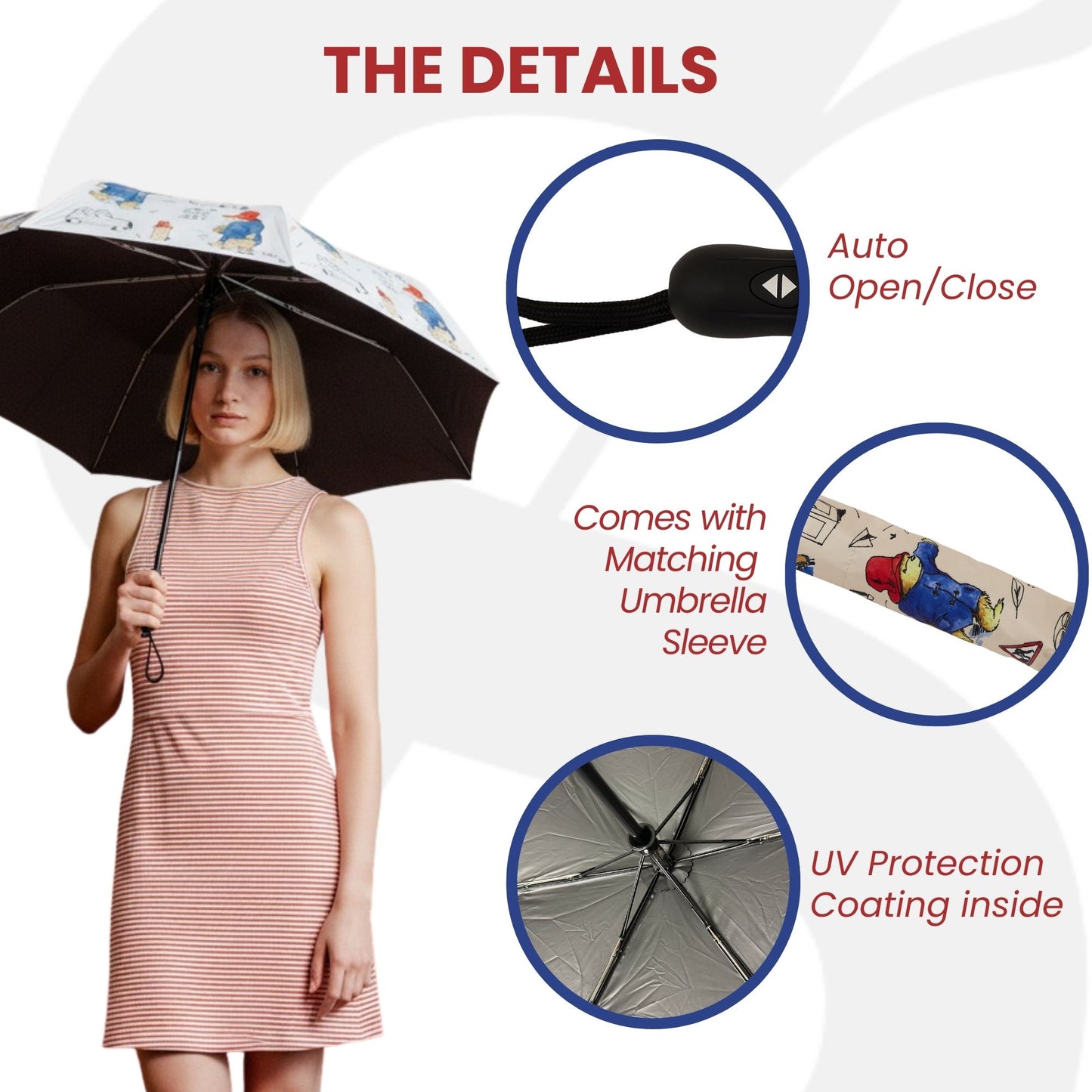 Paddington Bear Blue and Beige Automatic Folding Umbrella