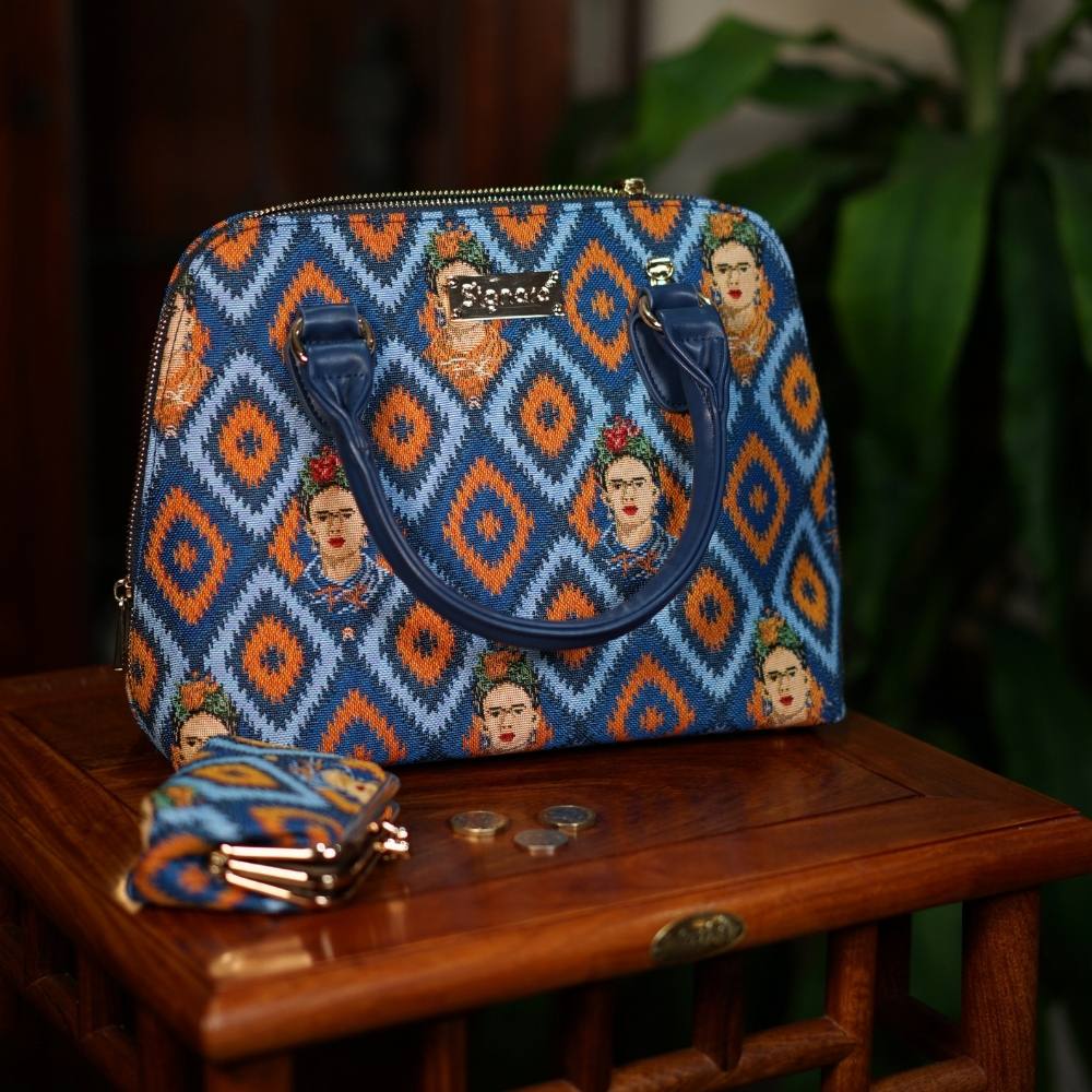Frida Kahlo Blue Convertible Top Handle Purse Handbag