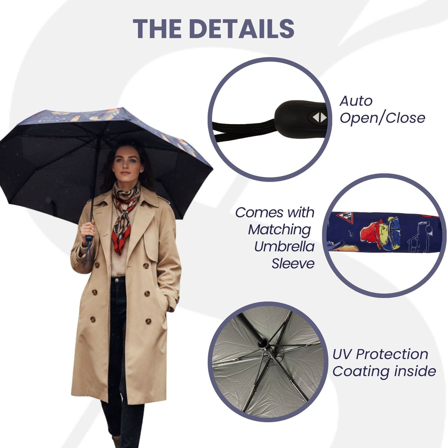 Paddington Bear Blue Automatic Folding Umbrella