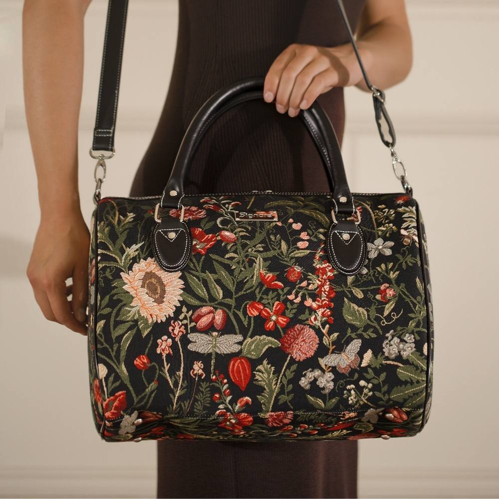 Morning Garden Black Travel Bag