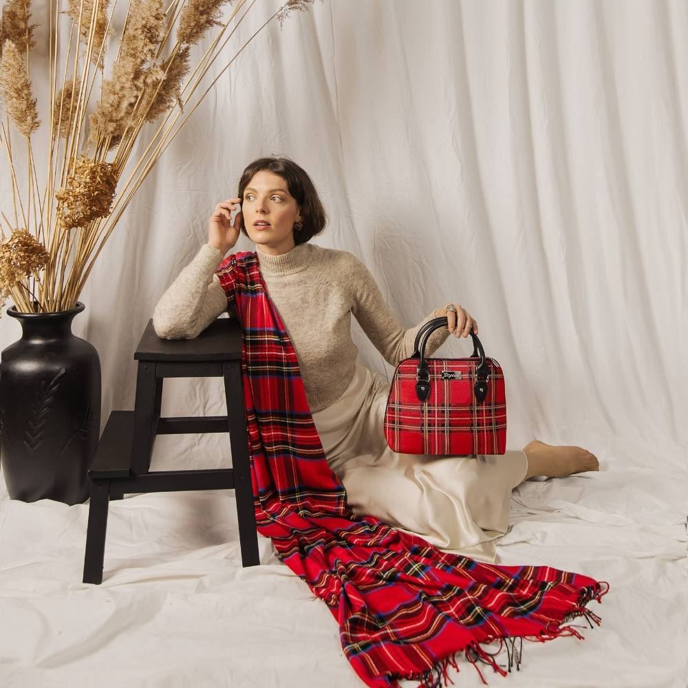 Royal Stewart Tartan Red Convertible Top Handle Purse Handbag