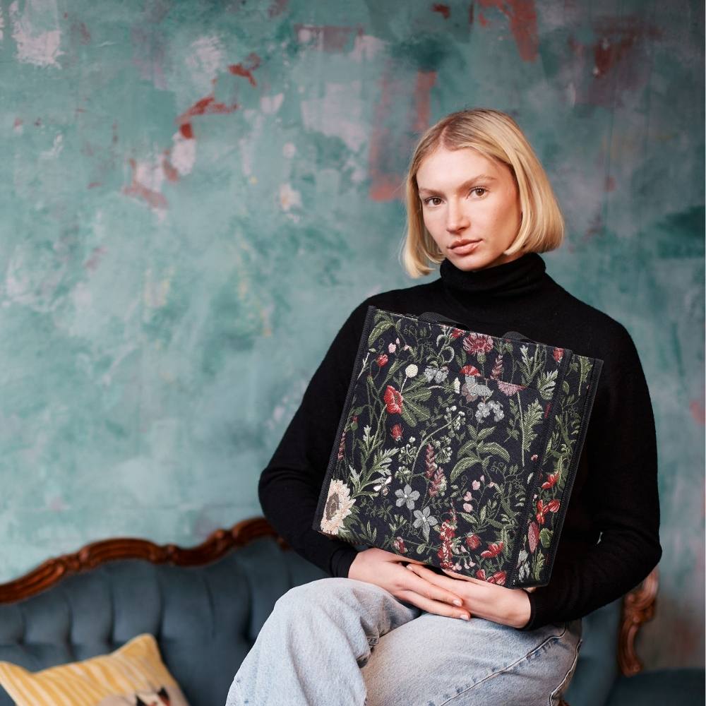 Morning Garden Black Floral Shopper Bag