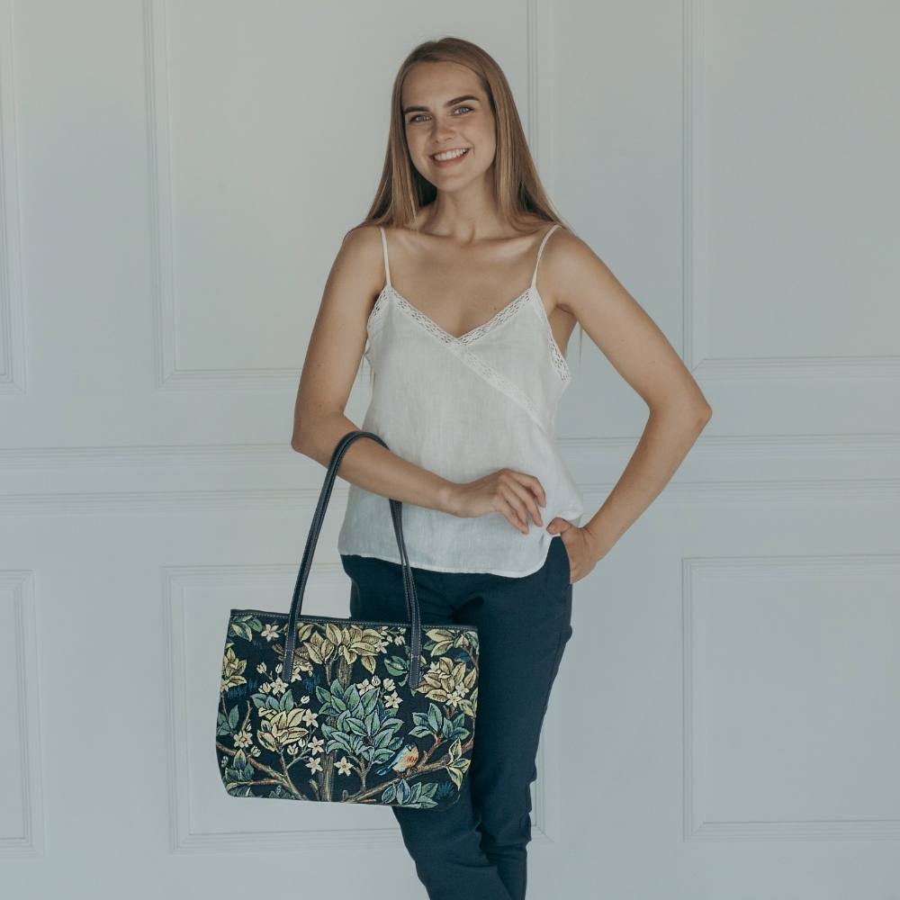 William Morris Tree of Life Blue Shoulder Tote Bag