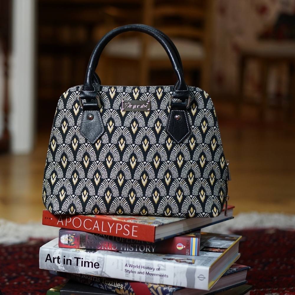 Luxor Art Deco Black and White Convertible Top Handle Bag