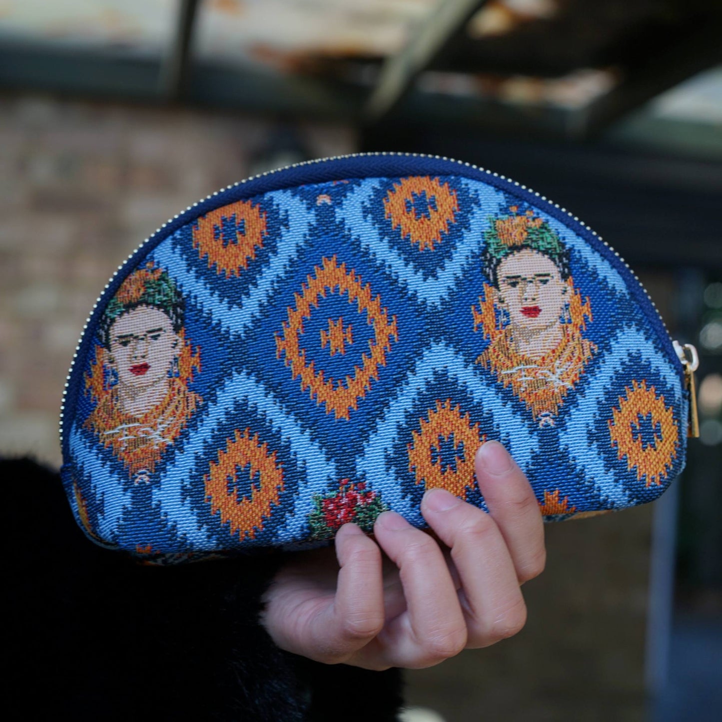 Frida Kahlo Icon Blue Cosmetic Make Up Bag