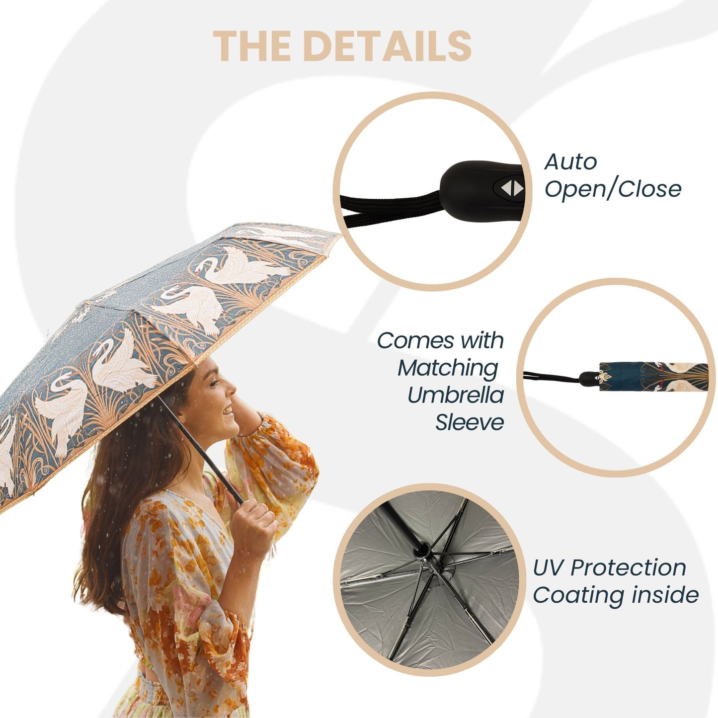 Swan, Iris and Rush Automatic Folding Umbrella