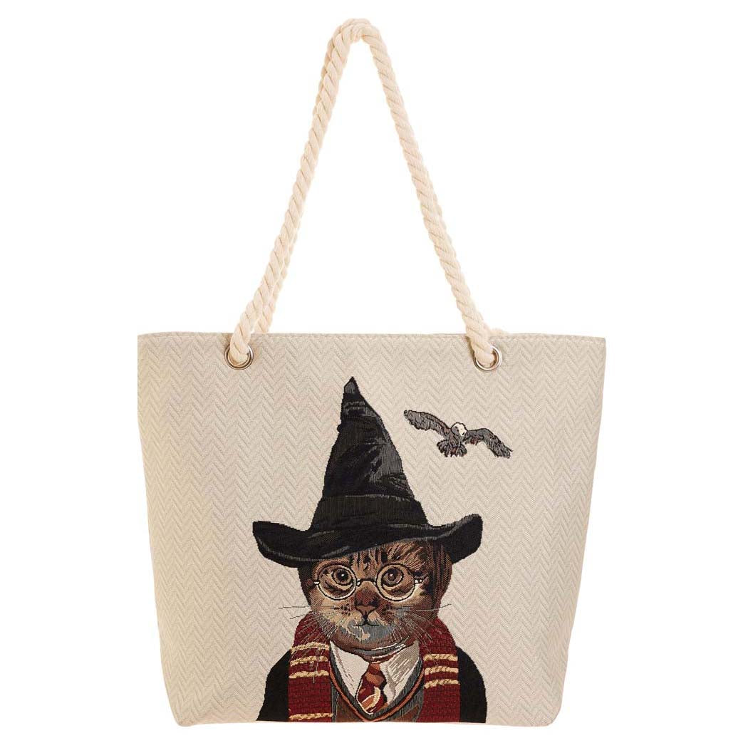 Magic Cat Beige Rope Tote Beach Bag