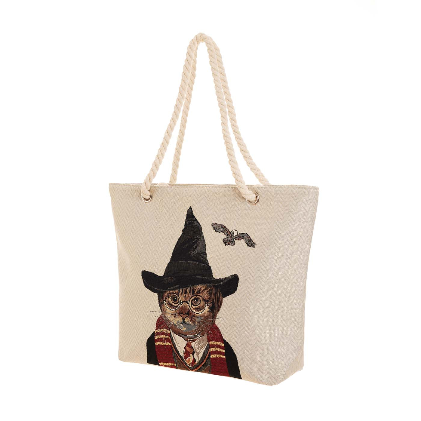 Magic Cat Beige Rope Tote Beach Bag
