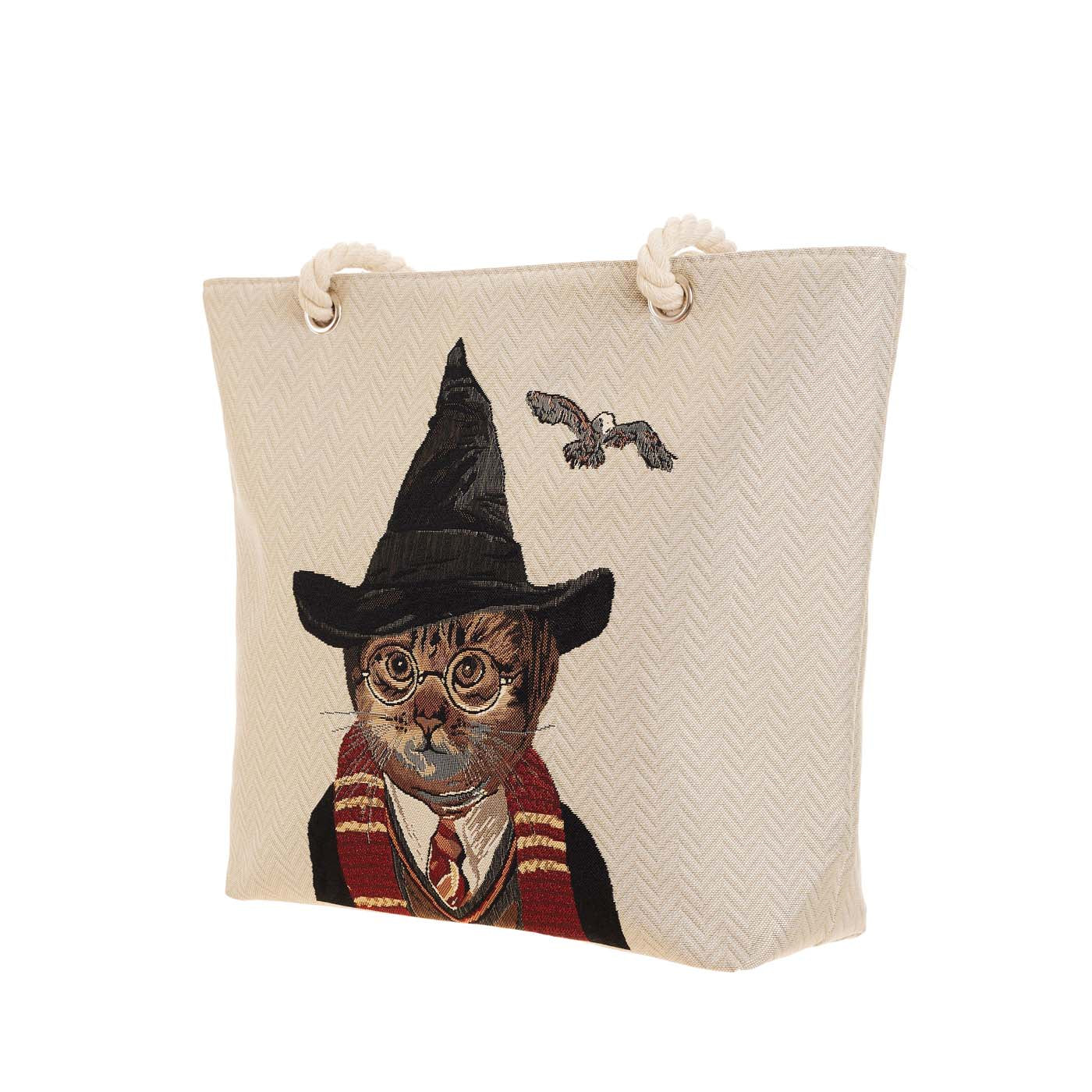 Magic Cat Beige Rope Tote Beach Bag