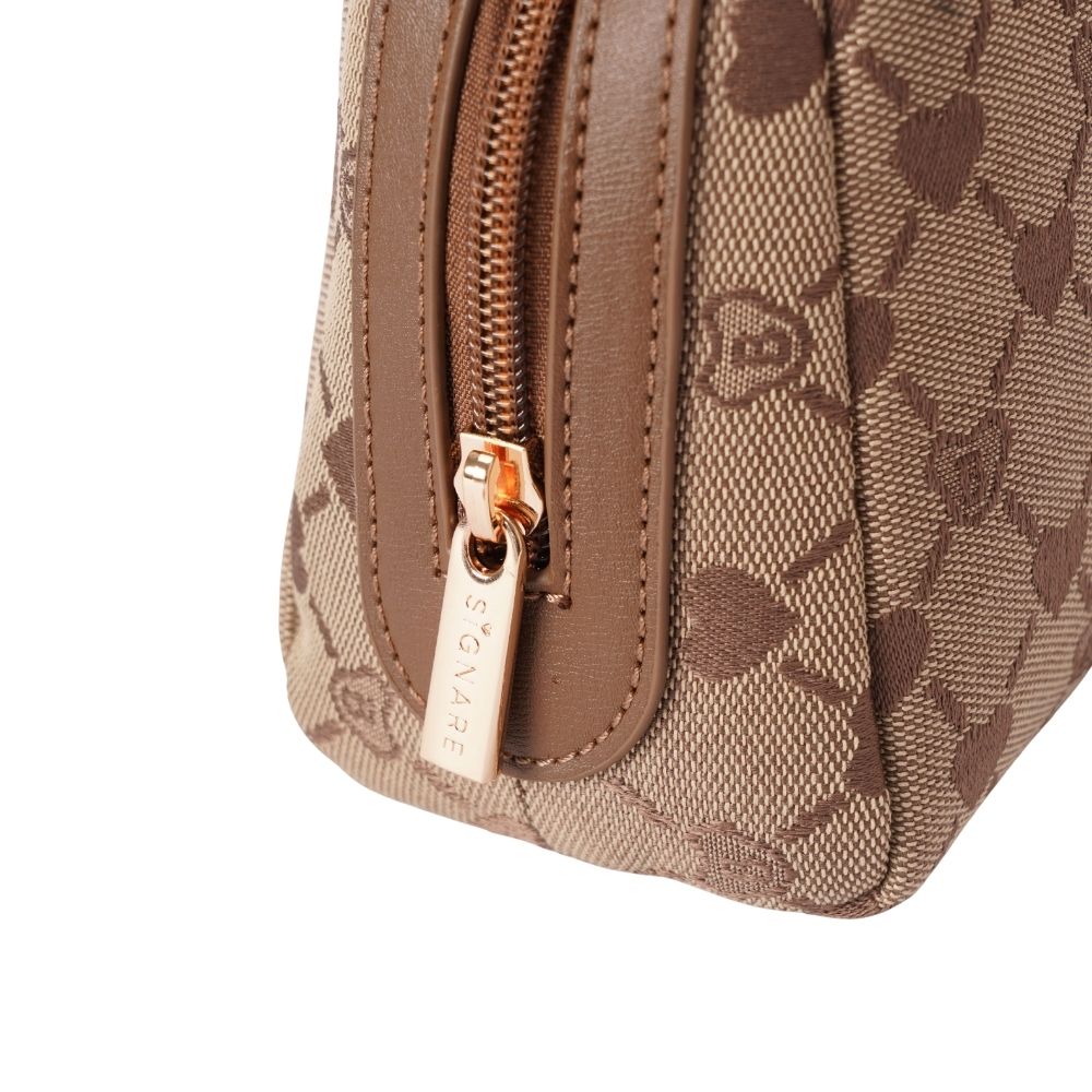 Signare London - B-Loved Beauty Bag On Beige Monogram