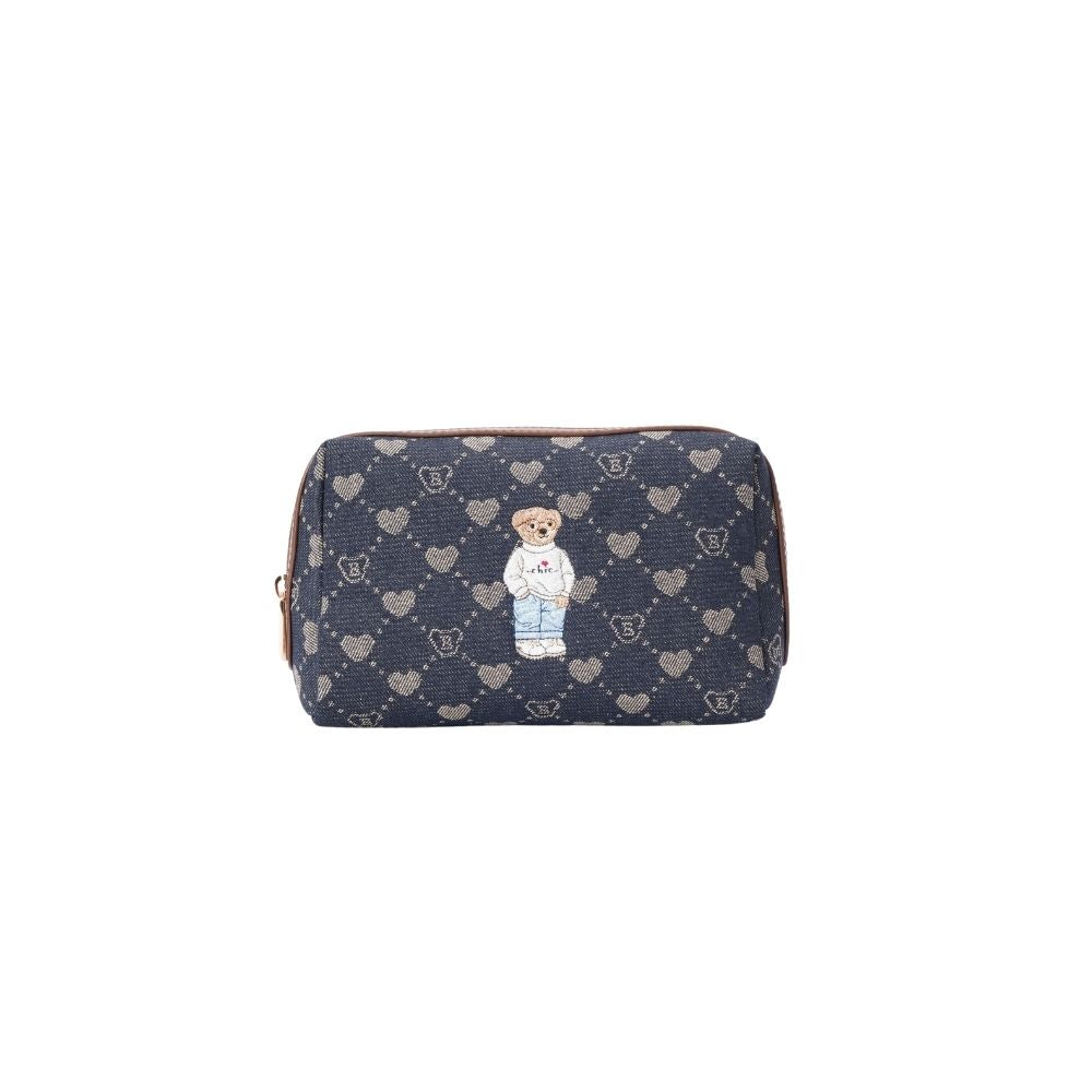 Signare London - B-Loved Beauty Bag On Blue Denim Monogram