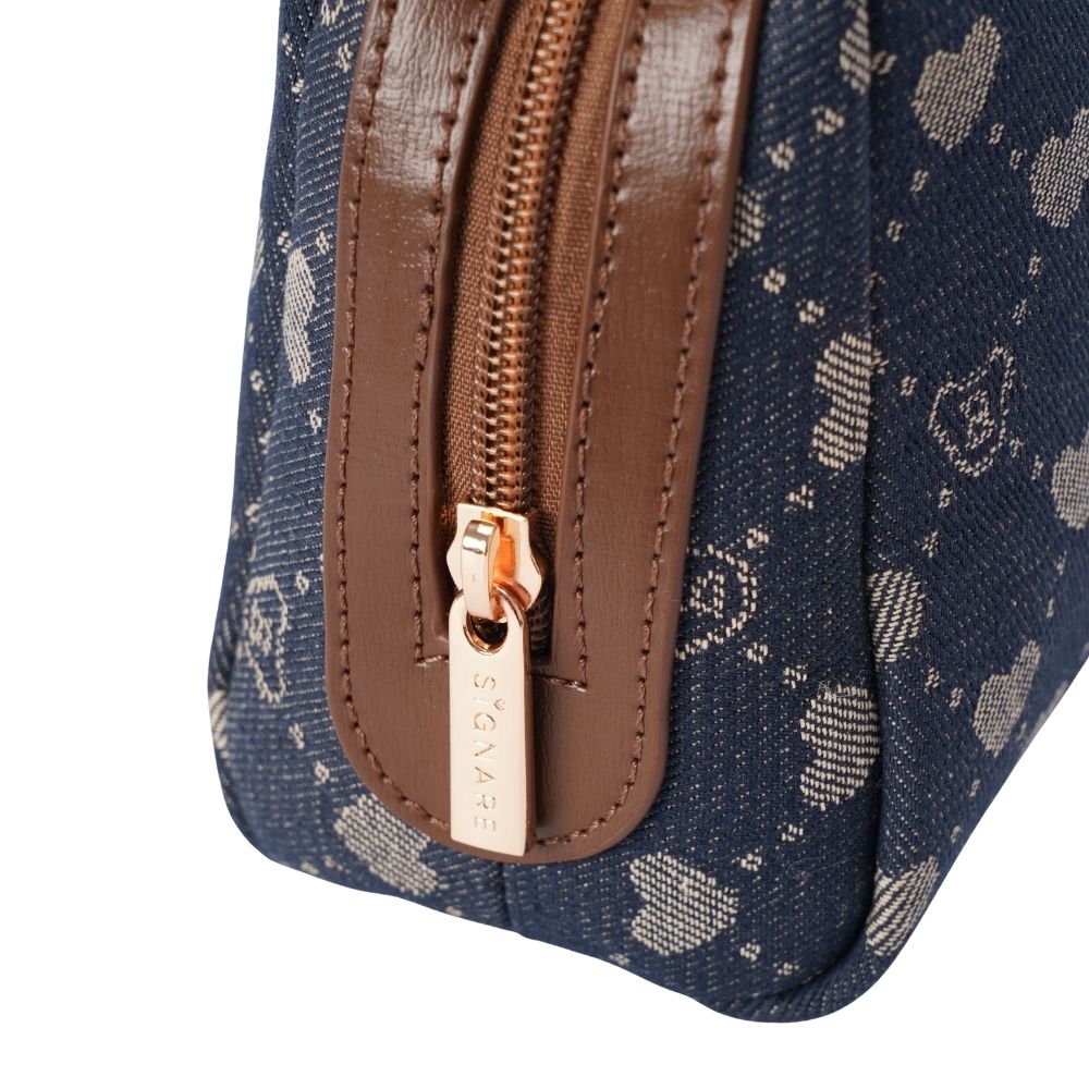 Signare London - B-Loved Beauty Bag On Blue Denim Monogram