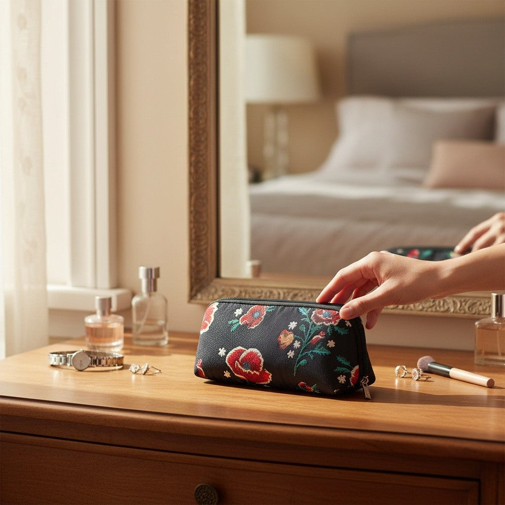 Frida Kahlo Poppy Black Makeup Brush Bag