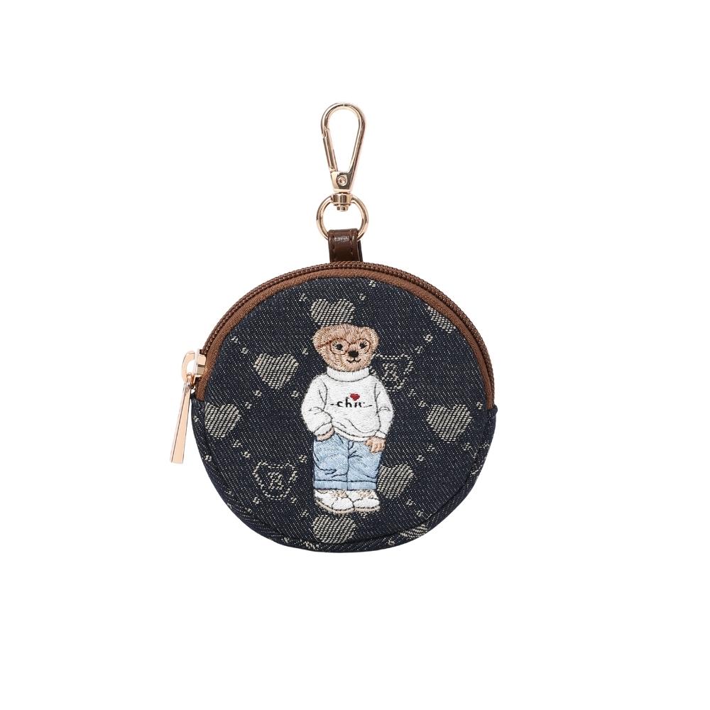 Signare London - B-Loved Bear Denim Blue Bubble Zip Purse Charm