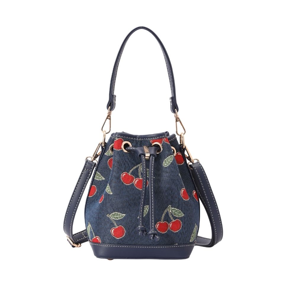 Cherry Denim Blue Bucket Handbag
