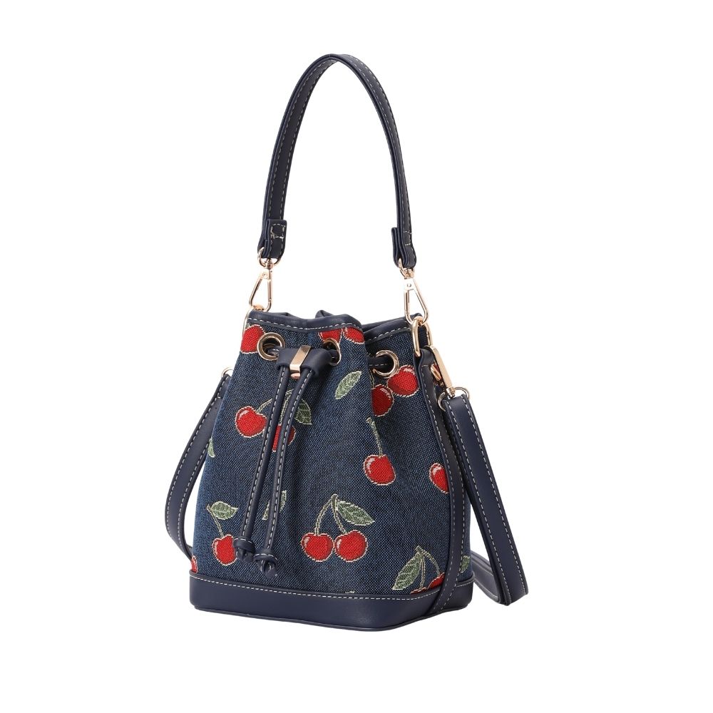 Cherry Denim Blue Bucket Handbag