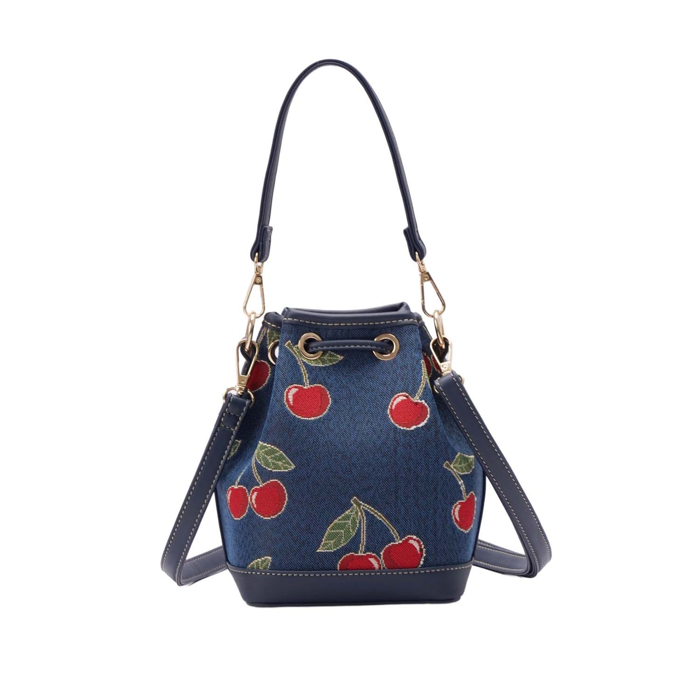 Cherry Denim Blue Bucket Handbag