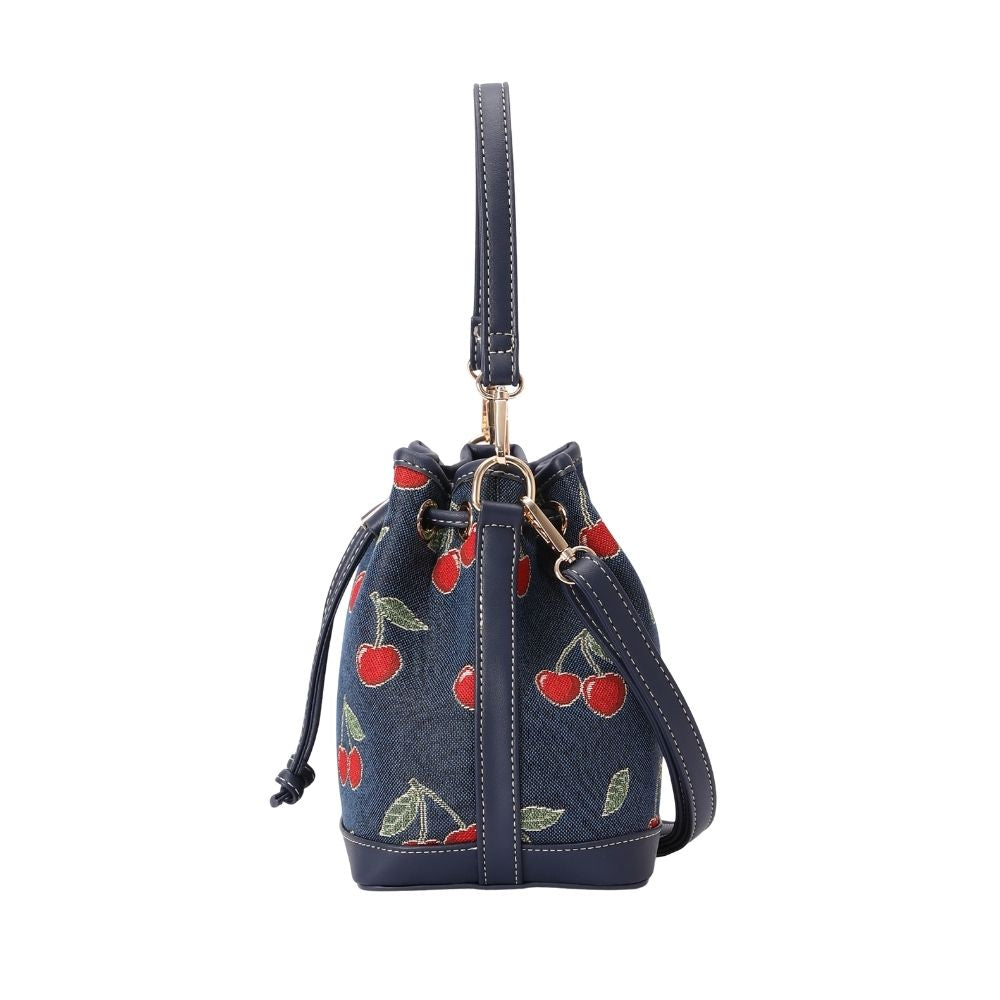 Cherry Denim Blue Bucket Handbag