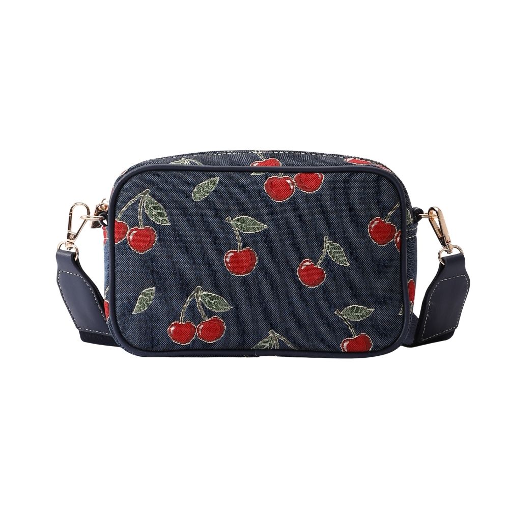 Cherry Denim Blue Camera Crossbody Bag