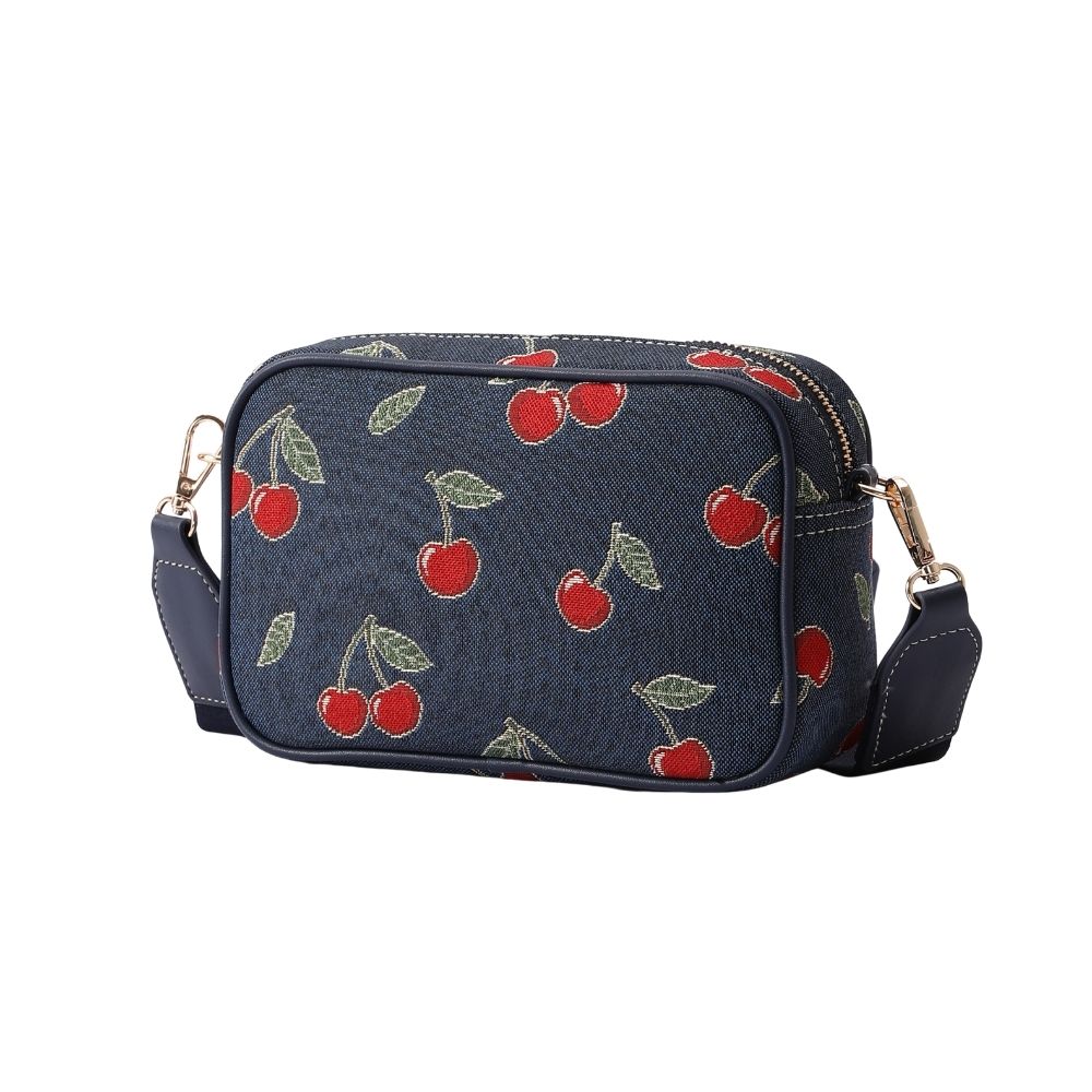 Cherry Denim Blue Camera Crossbody Bag