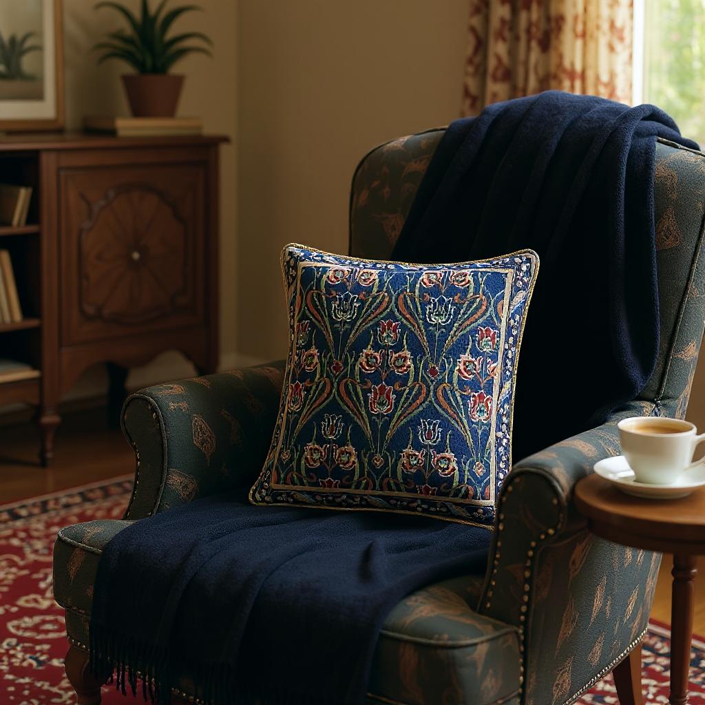 Cushion Cover Art Nouveau Lotus Flower Blue 18 x 18 inch
