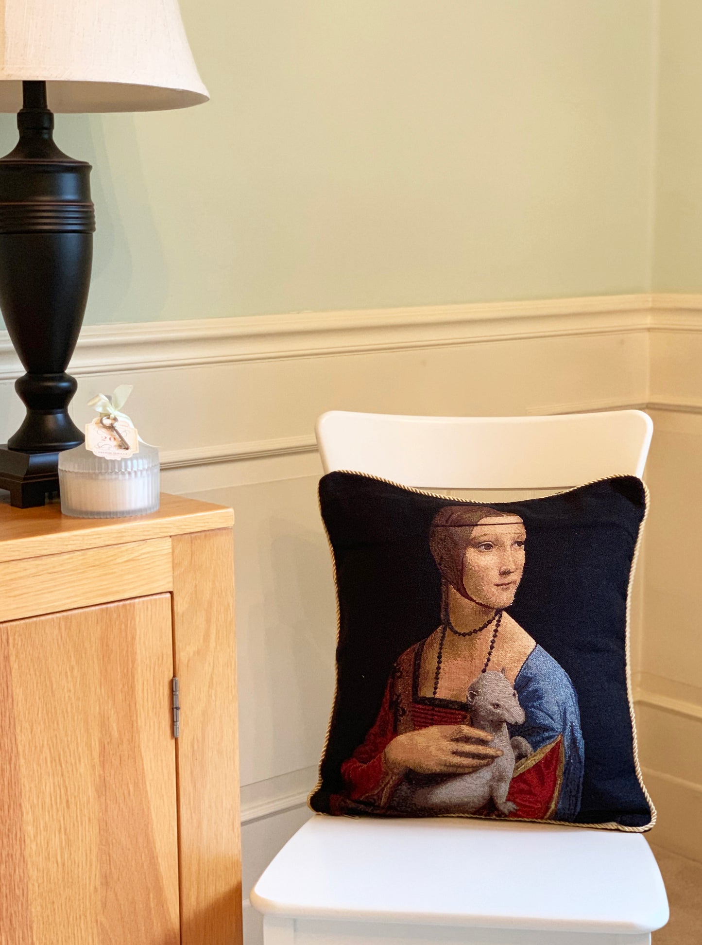 Lady With An Ermine Tapestry Pillowcase Cushion Cover 18 x 18 Inch
