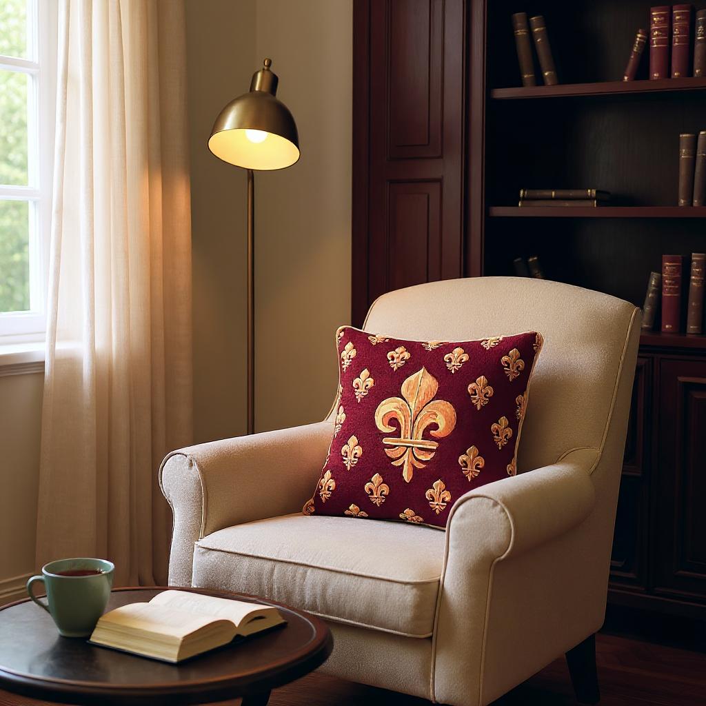 Panel Fleur-De-Lis Red Pillowcase/Cushion Cover 18x18 Inch