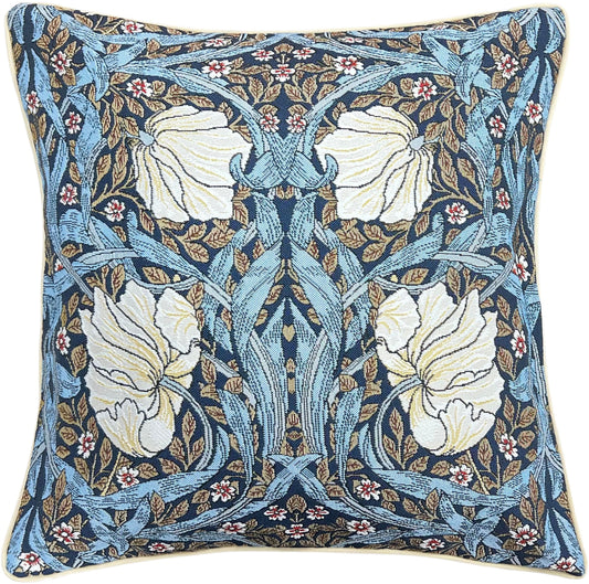 William Morris Pimpernel And Thyme Blue Panelled Pillowcase/Cushion Cover 18x18 Inch