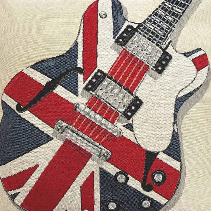 Guitar With Union Jack - Panelled Pillowcase/Cushion Cover 18x18 Inch