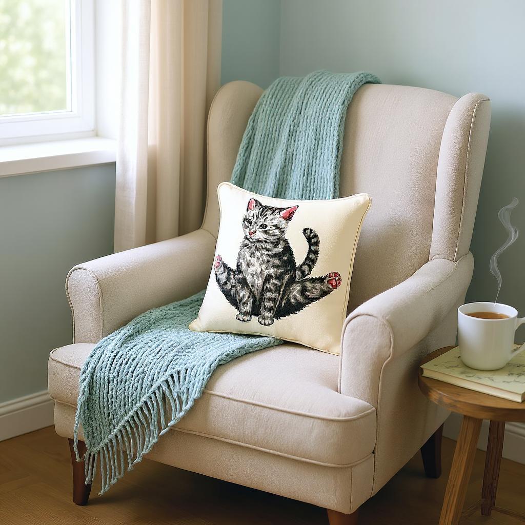 Yoga Cat Panelled Pillowcase/Cushion Cover 18x18 Inch