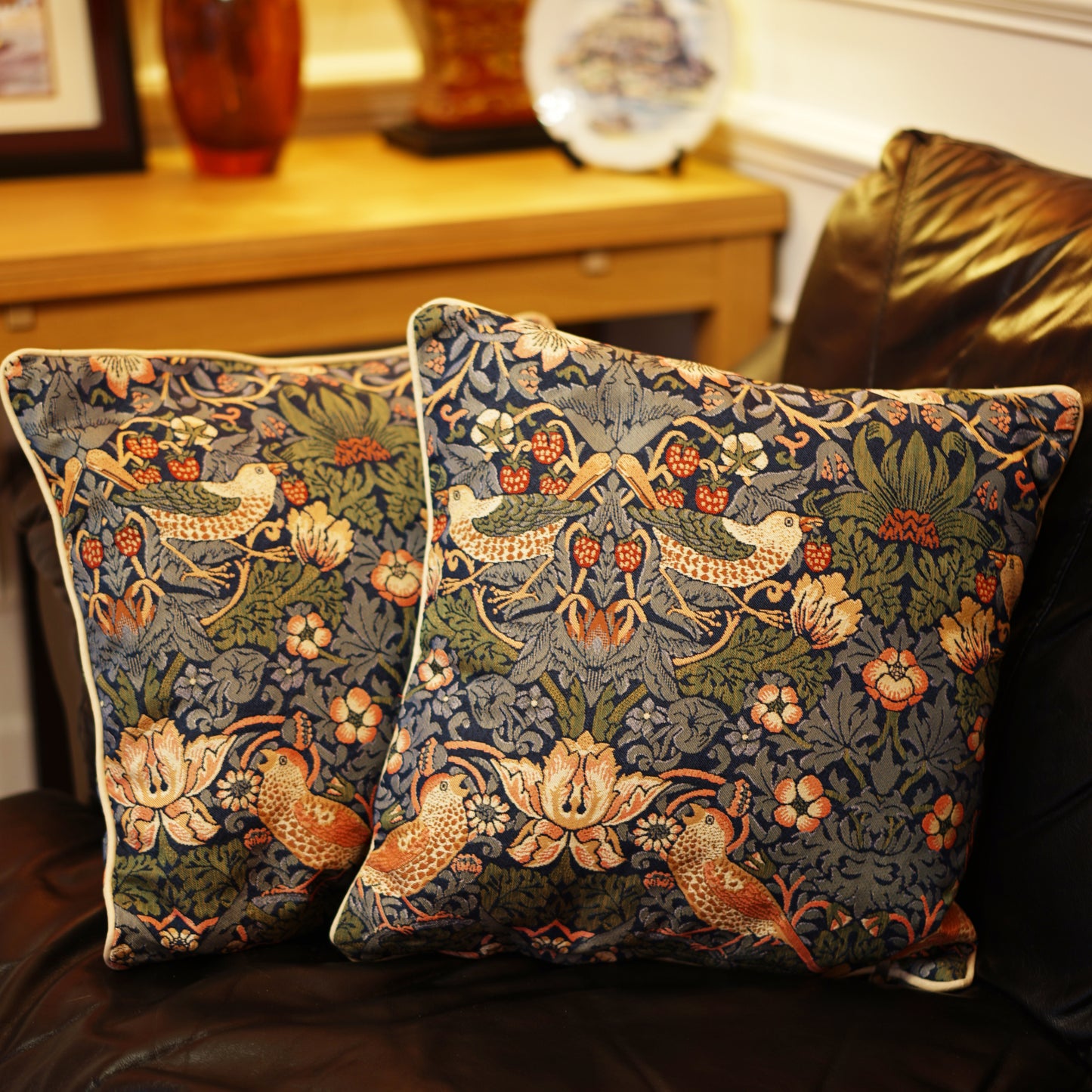 William Morris Strawberry Thief Blue Pillowcase/Cushion Cover 18x18 Inch