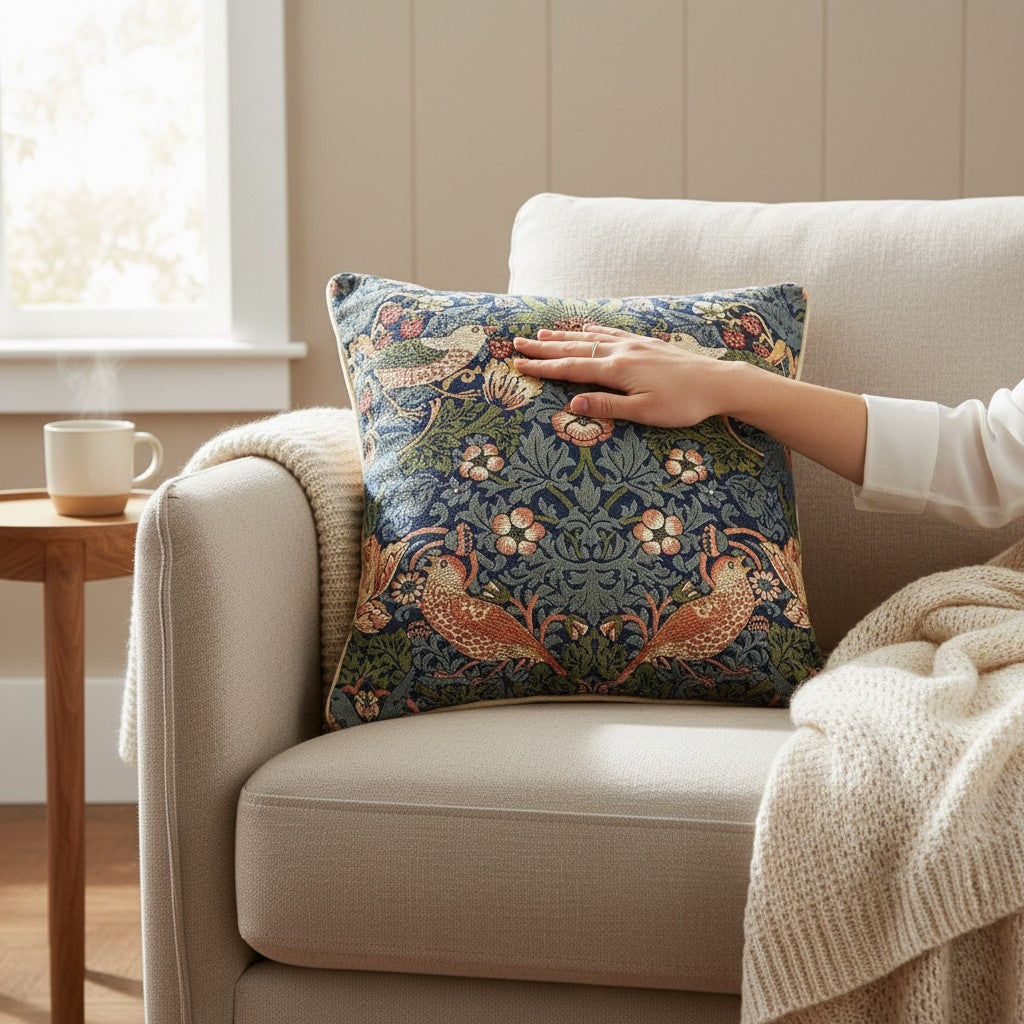 William Morris Strawberry Thief Blue Pillowcase/Cushion Cover 18x18 Inch