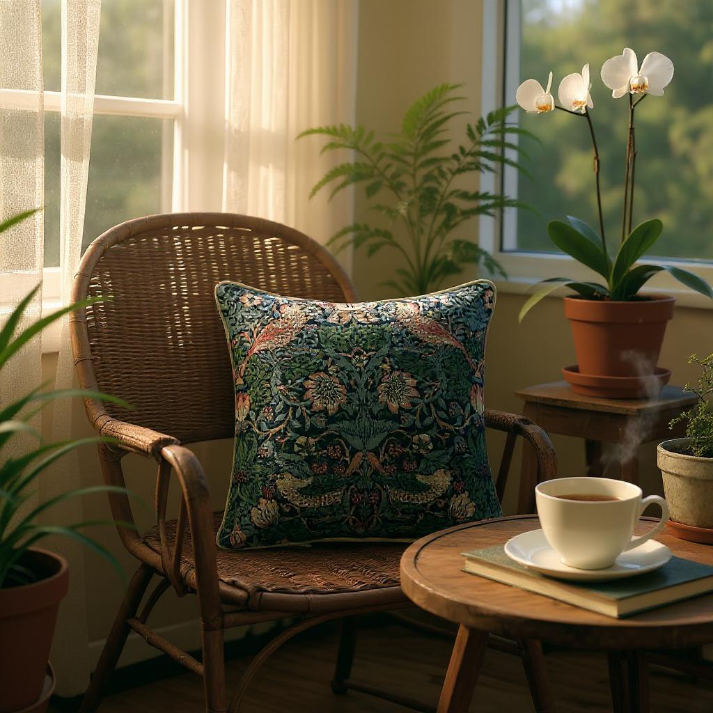 William Morris Strawberry Thief Blue Pillowcase/Cushion Cover 18x18 Inch