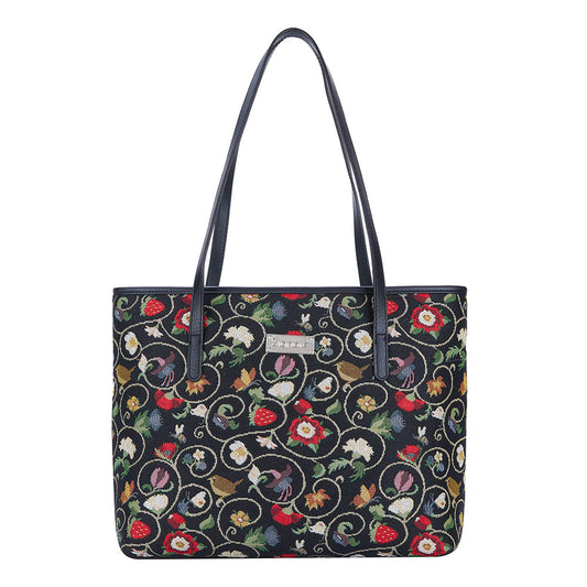 Jacobean Dream Black Shoulder Tote Bag