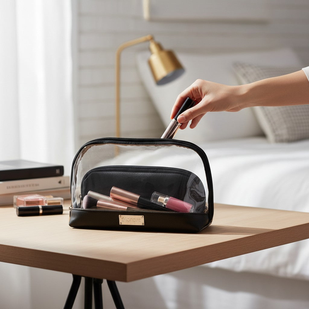 Clear Toiletry Bag/ Cosmetic Bag Set of 2 - Black
