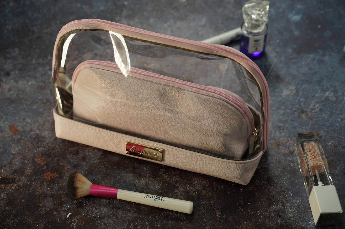 Clear Toiletry Bag/ Cosmetic Bag Set of 2 - Light Mauve