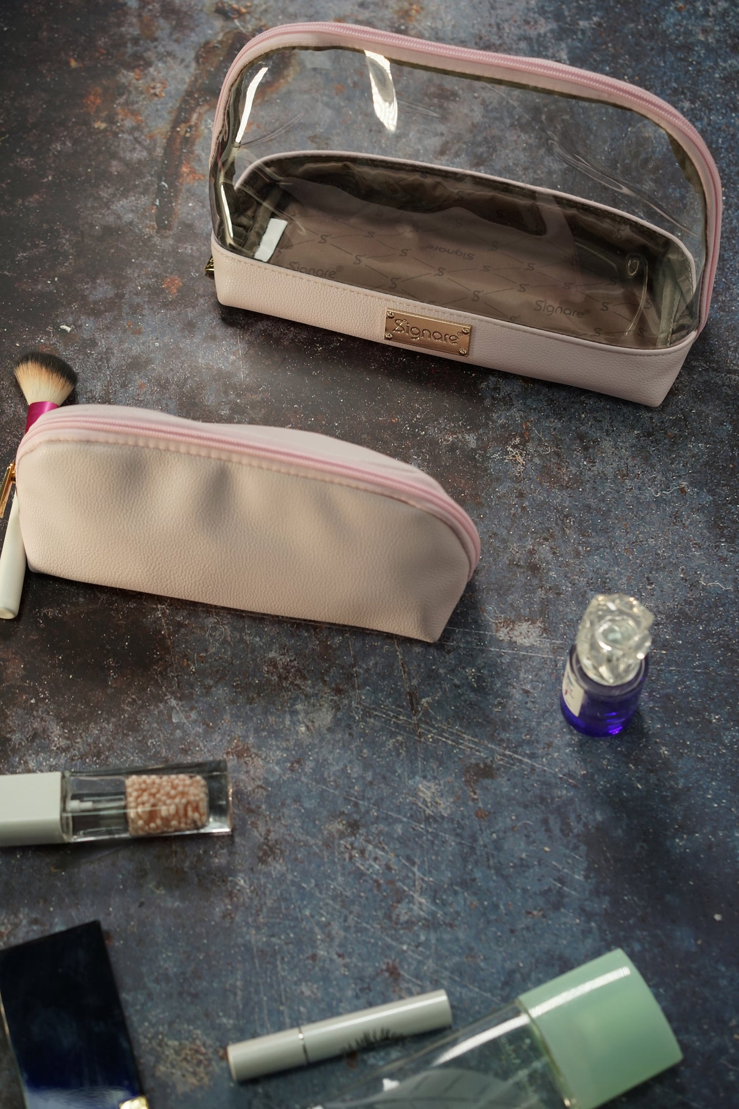Clear Toiletry Bag/ Cosmetic Bag Set of 2 - Light Mauve