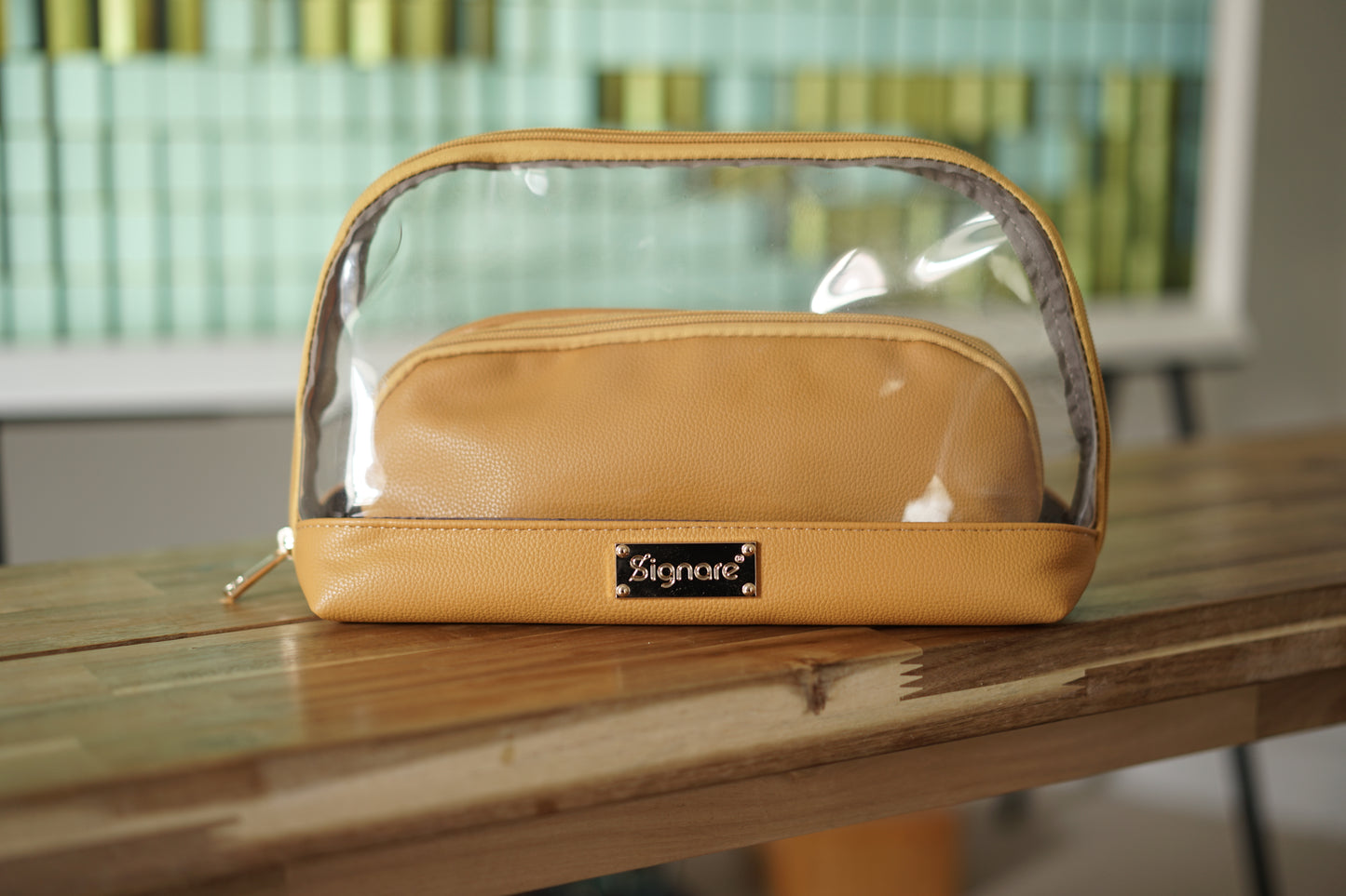 Clear Toiletry Bag/ Cosmetic Bag Set of 2 - Light Tan