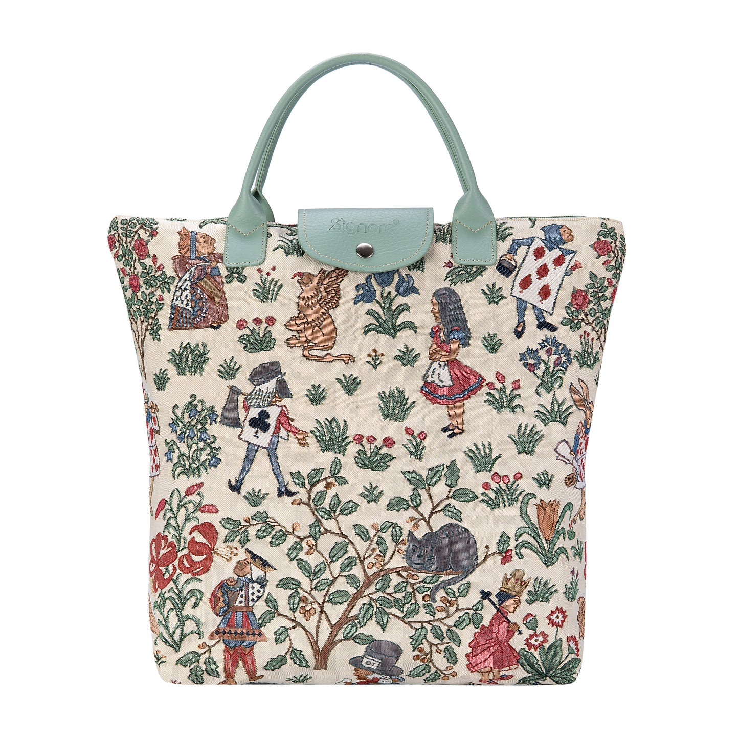 Alice in Wonderland Mint and Beige Foldaway Grocery Bag
