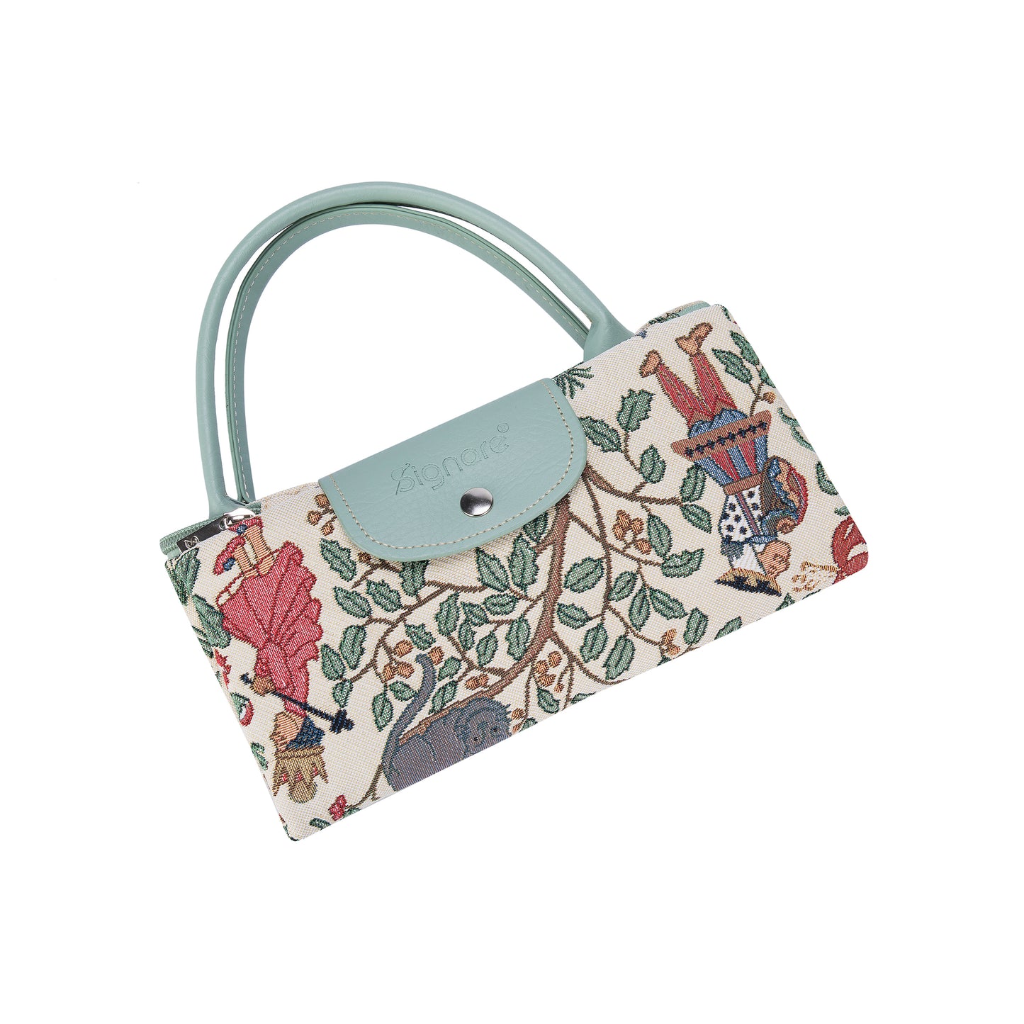 Alice in Wonderland Mint and Beige Foldaway Grocery Bag