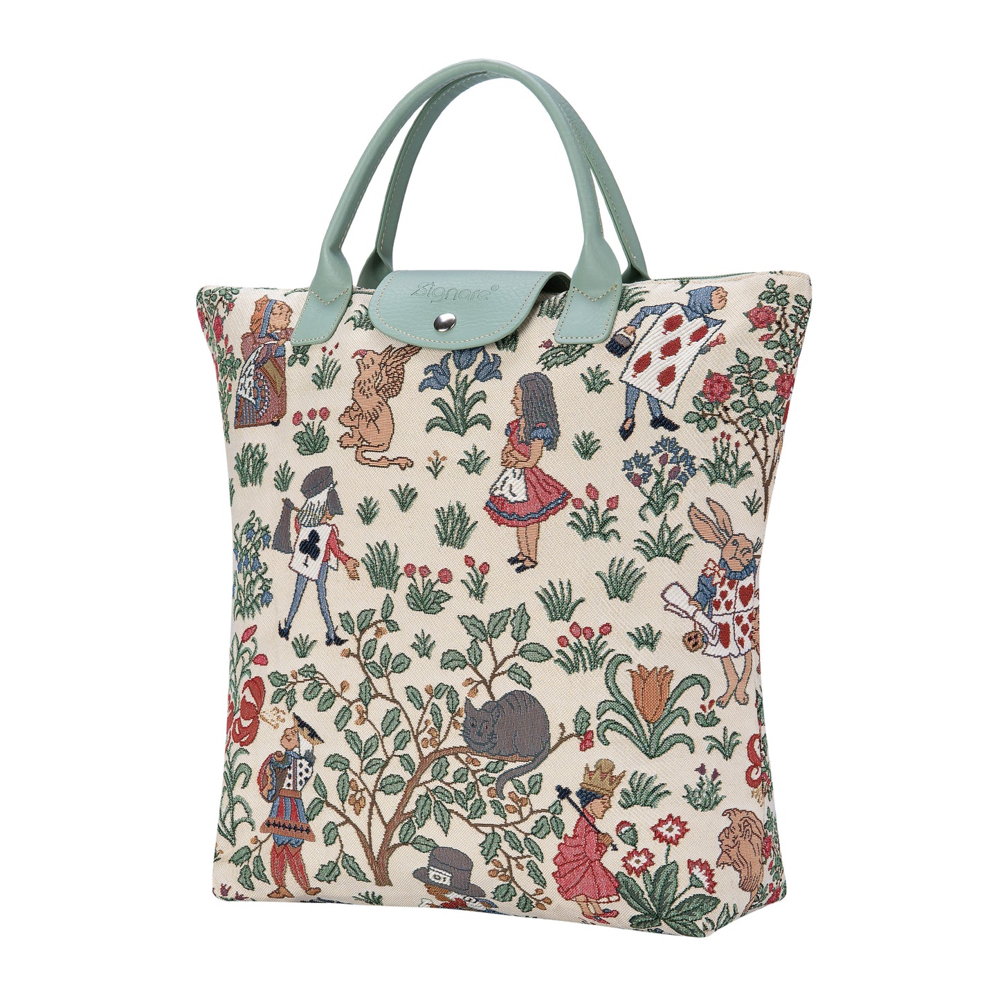 Alice in Wonderland Mint and Beige Foldaway Grocery Bag