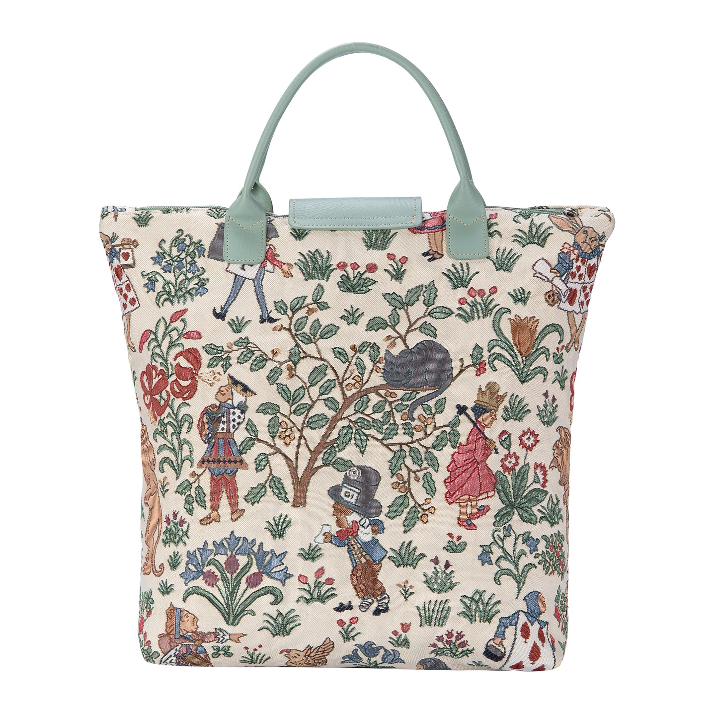 Alice in Wonderland Mint and Beige Foldaway Grocery Bag