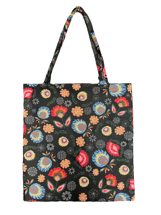 Polish Folk Art Flower Black Flat Bag