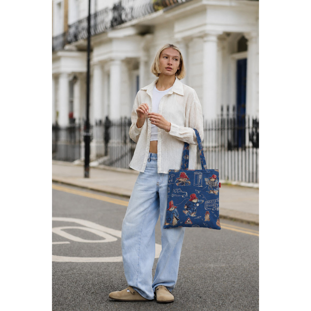 Paddington Bear Blue Flat Shoulder Tote Bag