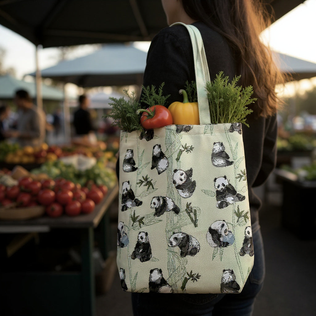 Multiple Pandas Green Flat Bag