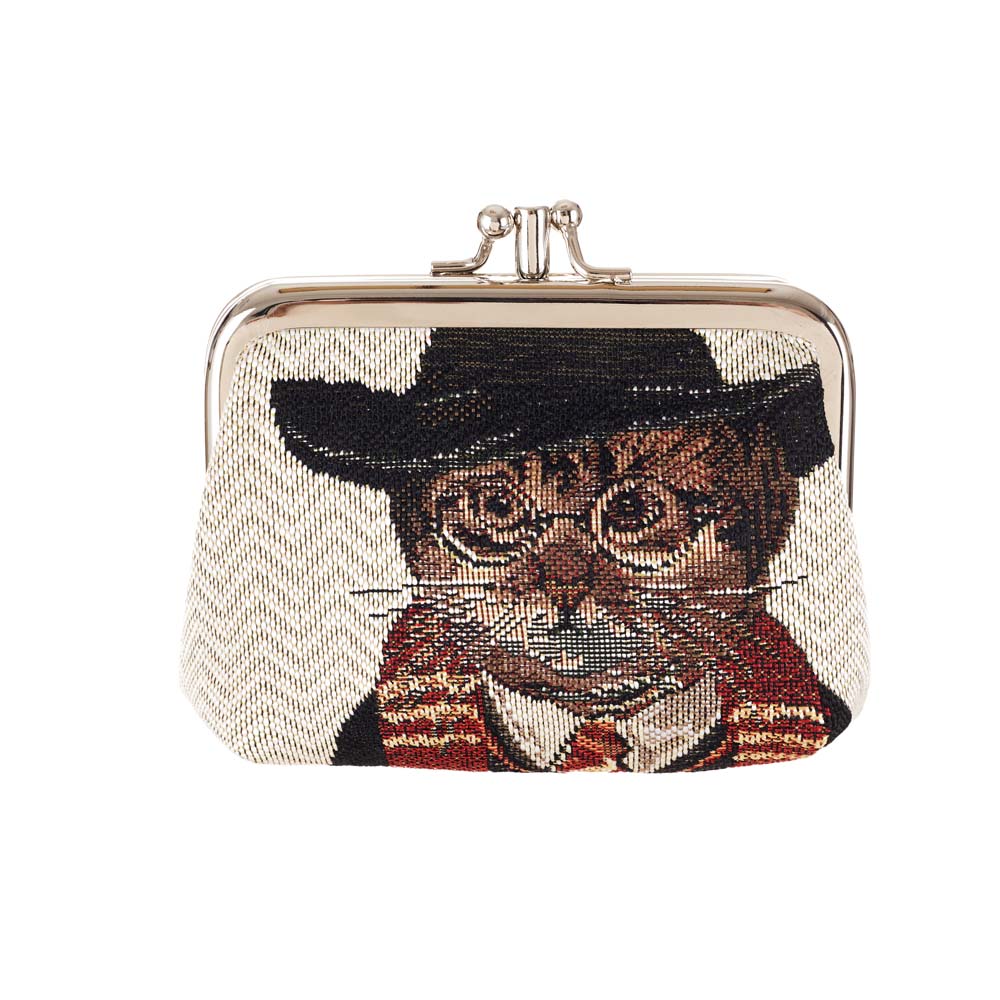 Magic Cat Beige and Black Coin Clasp Frame Purse