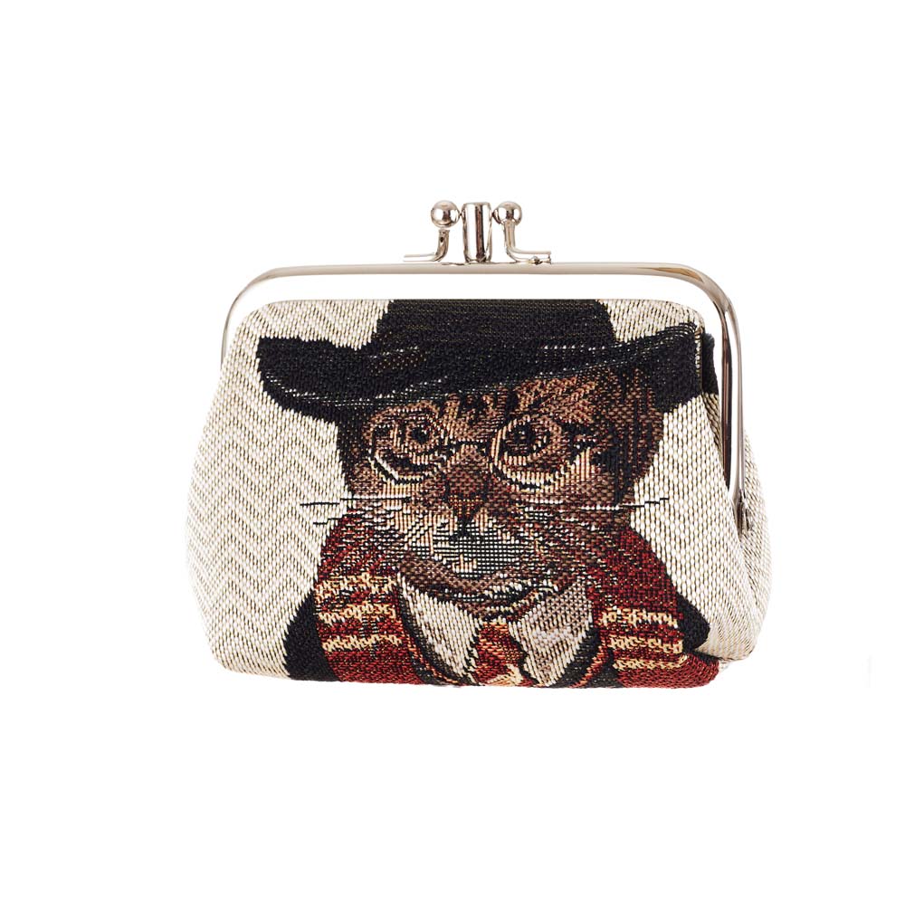 Magic Cat Beige and Black Coin Clasp Frame Purse